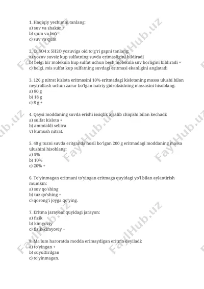kimyo test savollari — DOCX