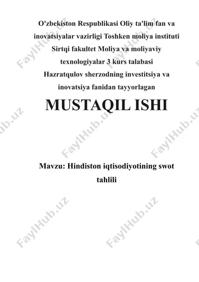 hindiston iqtisodiyotining swot tahlili — DOCX