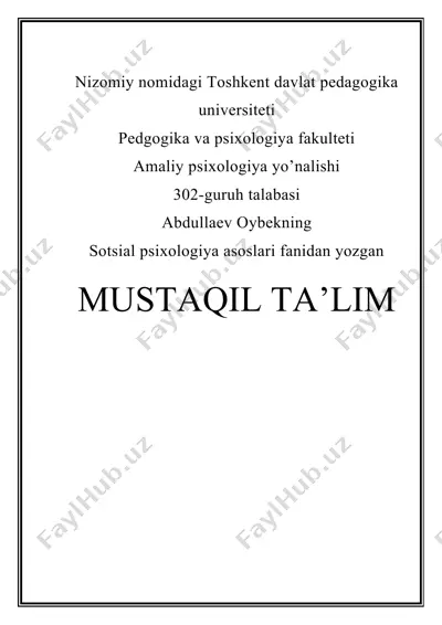 ijtimoiy psixologiyada ziddiyatlar muammosi — DOCX