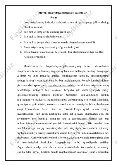 investitsiya funksiyasi va omillar — DOCX