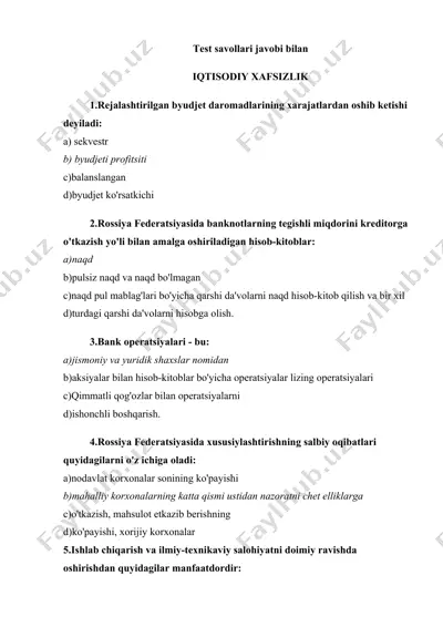 iqtisodiy xafsizlik test savollari javobi bilan — DOCX