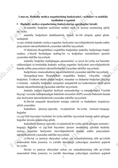 hududiy moliya organlarining funksiyalari va tashkiliy tuzilishi — DOCX