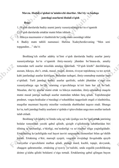 o‘qish darslarida badiiy asarni janriy xususiyatlariga ko‘ra o‘rganish — DOCX