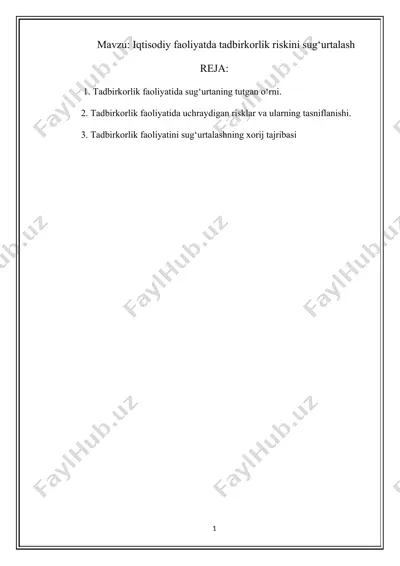 tadbirkorlik faoliyatda sug‘urtalash — DOCX