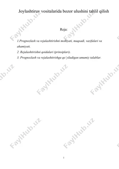 prognozlash va rejalashtirishning iqtisodiyoti — DOCX