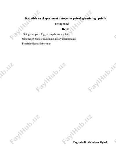 ontogenez psixologiyasi — DOCX