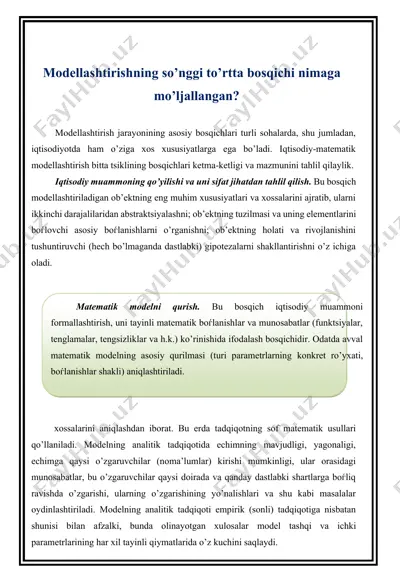modellashtirish jarayonining asosiy bosqichlari — DOCX