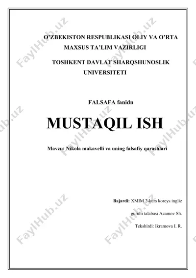 nikola makiavelli va uning falsafiy qarashlari — DOCX