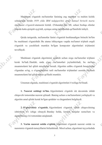 mashinani o'rganish — DOCX