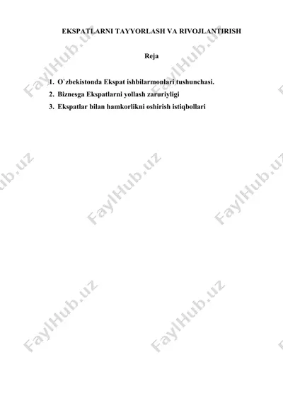 ekspatlarni tayyorlash va rivojlantirish — DOCX
