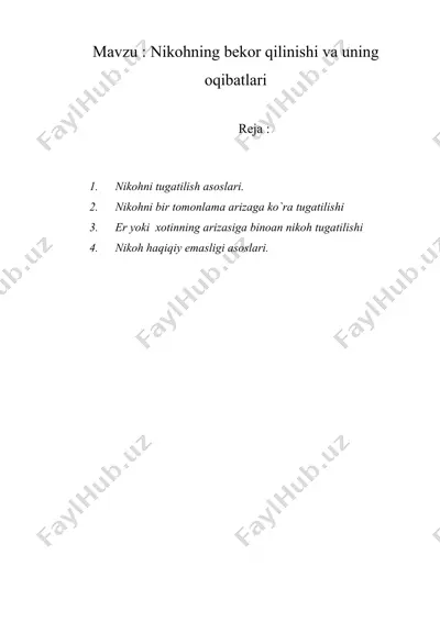 nikohning bekor qilinishi va uning oqibatlari — DOCX