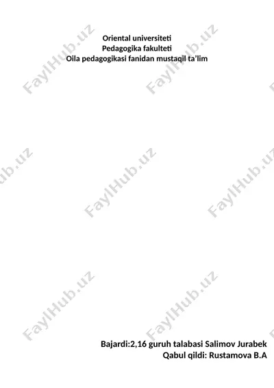 o‘zbekistonda oila pedagogikasi fanining rivojlanishi tarixi — DOCX