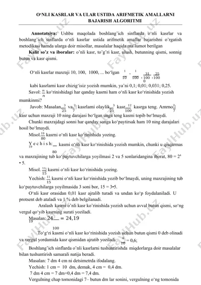 o‘nli kasrlar va ular ustida arifmetik amallarni bajarish algoritmi — DOCX