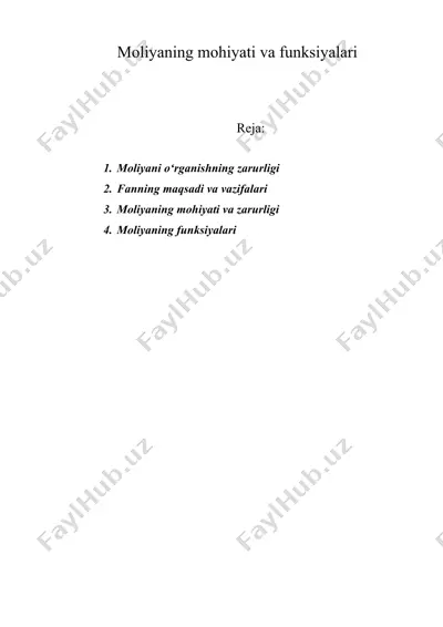 moliya tizimi va uning rivojlanishi — DOCX