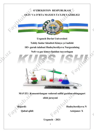 konsentrlangan vodorod sulfid gazidan oltingugurt olish jarayoni — DOCX