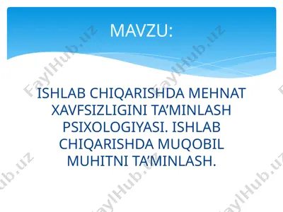 ishlab chiqarishda mehnat xavfsizligini ta’minlash psixologiyasi — PPTX