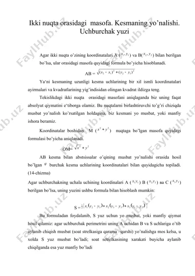 ikki nuqta orasidagi masofa. kesmaning yo’nalishi. uchburchak yuzi — DOC