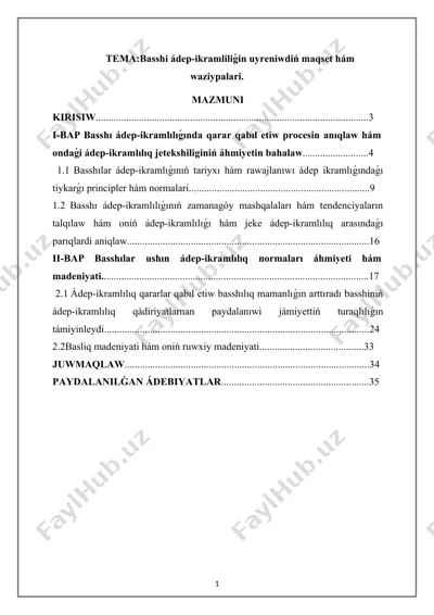 basshi ádep-ikramliliǵin uyreniwdiń maqset hám waziypalari — DOCX