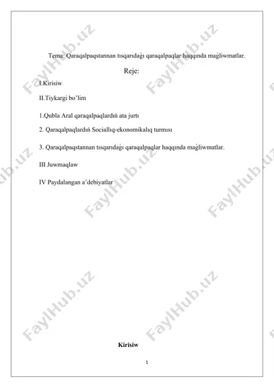 qaraqalpaqstannan tısqarıdaǵı qaraqalpaqlar haqqında maǵliwmatlar — DOCX