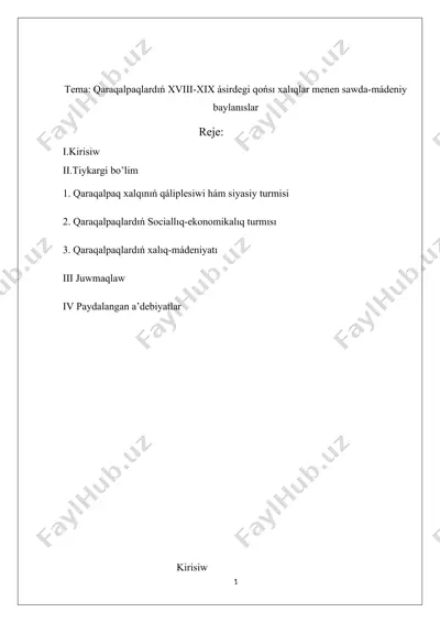 qaraqalpaqlardıń xviii-xix ásirdegi qońsı xalıqlar menen sawda-mádeniy baylanıslar — DOCX
