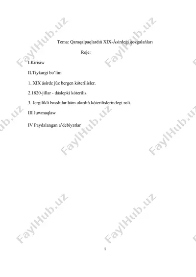 qaraqalpaqlardıń xix-ásirdegi qozǵalańları — DOCX