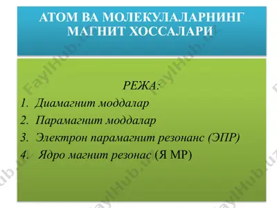 атом ва молекулаларнинг магнит хоссалари — PPTX