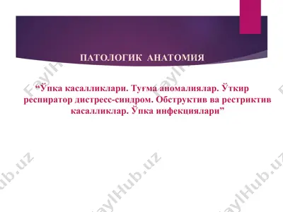 патологик анатомия | ўпка касалликлари. туғма аномалиялар. ўткир респиратор дистресс-синдром. обструктив ва рестриктив касалликлар. ўпка инфекциялари — PPT