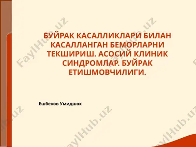 буйрак касалликлари билан касалланган беморларни текшириш — PPTX