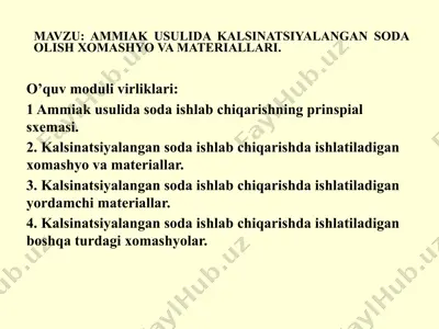 ammiak usulidagi kalsinatsiyalangan soda olish xomashyova materiallari — PPTX