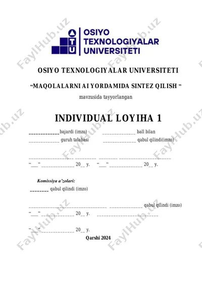 individual loyihasi maqolalarni ai yordamida sintez qilish — PDF