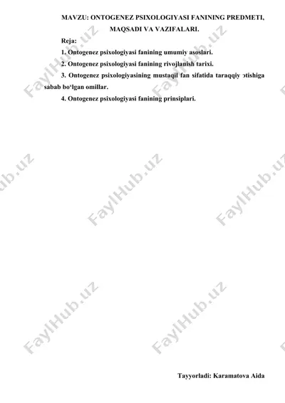 ontogenez psixologiyasi fanining umumiy asoslari — DOCX