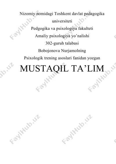 psixologik treningning boshlang'ich bosqichi — DOCX
