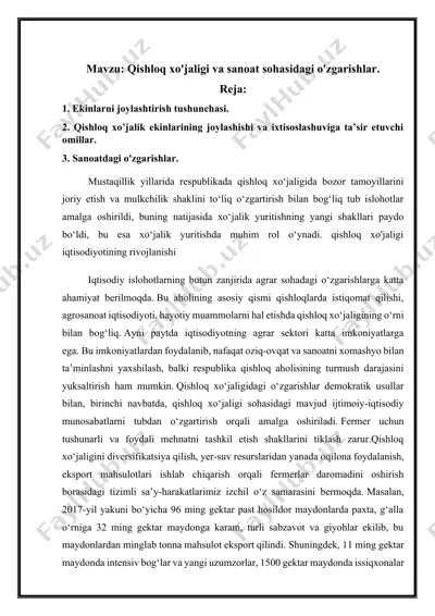 qishloq xo'jaligi va sanoat sohasidagi o'zgarishlar — DOCX