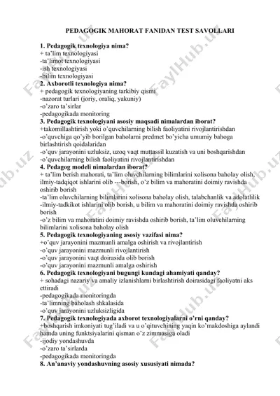 pedagogik mahorat fanidan test savollari — DOCX