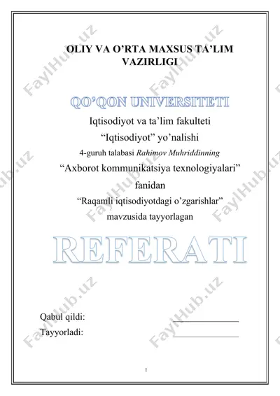 raqamli iqtisodiyotdagi o’zgarishlar — DOCX