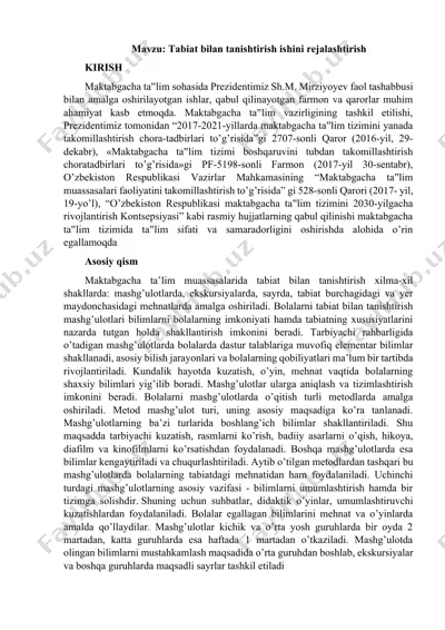tabiat bilan tanishtirish mashg'ulotlari — DOCX