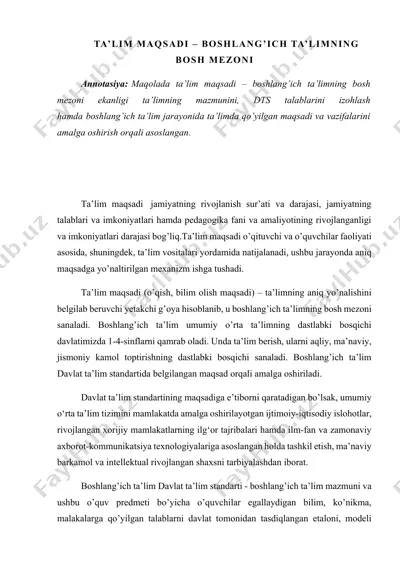 ta'lim maqsadi - boshlang'ich ta'limning bosh mezoni — DOCX