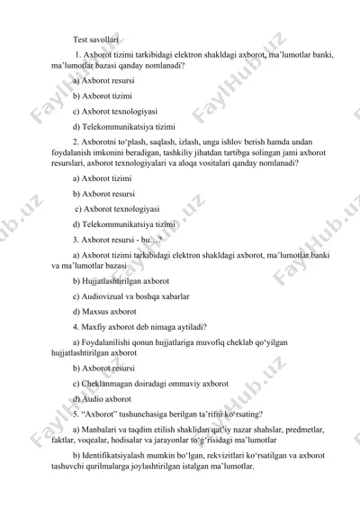 test savollari — DOCX