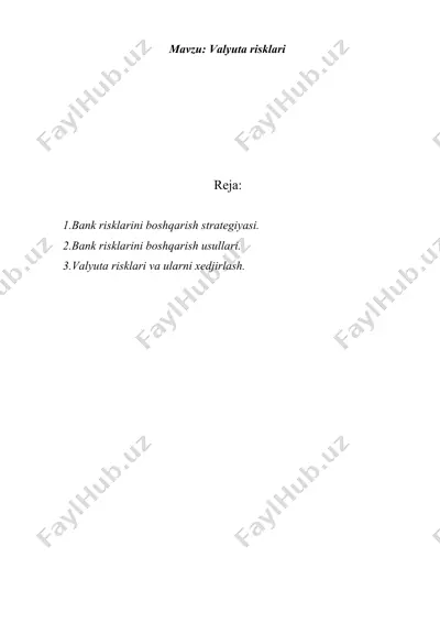 bank risklarini boshqarish strategiyasi — DOCX