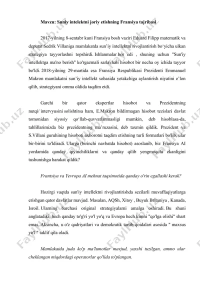 suniy intelektni joriy etishning fransiya tajribasi — DOCX
