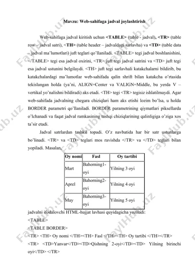 web-sahifaga jadval joylashtirish — DOCX