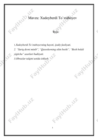 xudoyberdi to`xtaboyevning hayoti, ijodiy faoliyati — DOCX