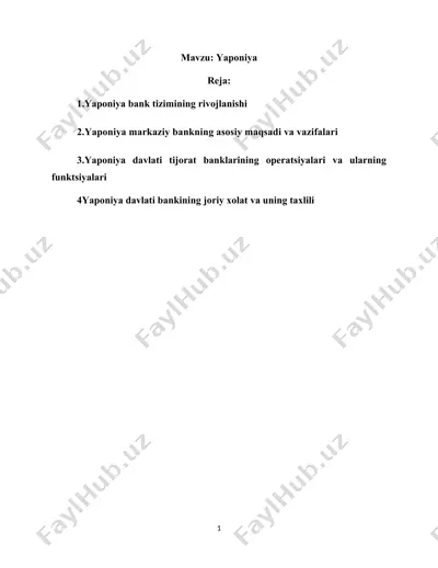 yaponiya bank tizimining rivojlanishi — DOCX
