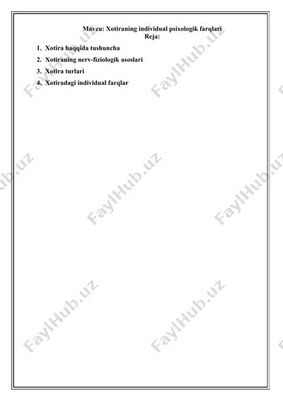 xotiraning individual psixologik farqlari — DOCX