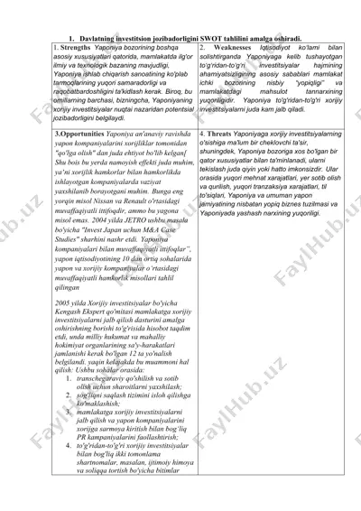 davlat investitsion jozibadorligi swot tahlili — DOCX