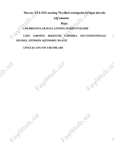 afgʻoniston tarixi xvii-xviii asrlarda — DOCX