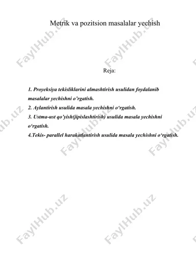 metrik va pozitsion masalalar yechish — DOC