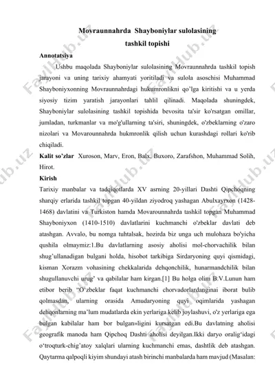 shayboniylar sulolasining movraunnahrda tashkil topishi — DOCX