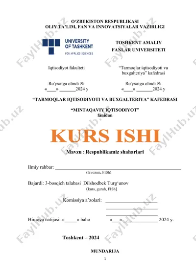 respublikamiz shaharlari haqida kurs ishi — DOCX