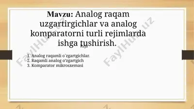 analog raqam uzgartirgichlar va analog komparator — PPTX